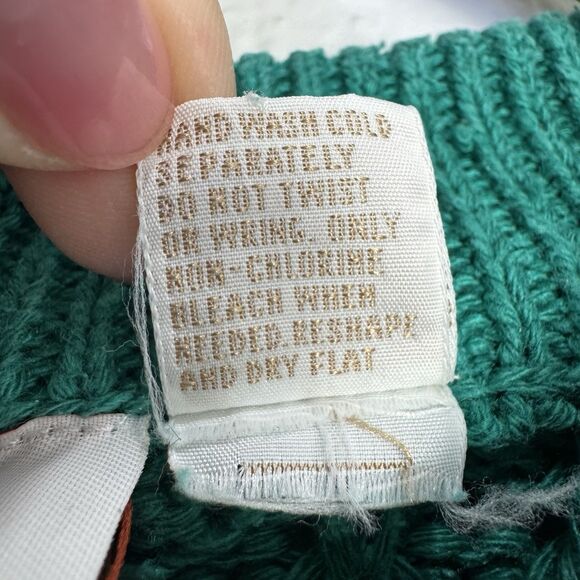 Vintage Cable Knit Chunky Sweater Womens Small Green Fisherman Aran Silk Blend - Picture 5 of 5